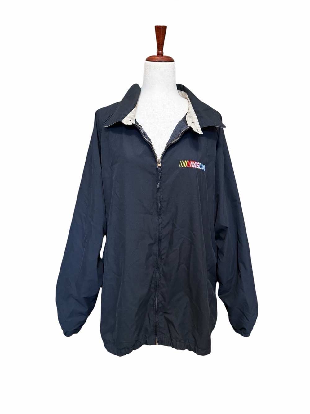Vintage NASCAR Black & Tan Zip-Front Windbreaker Jacket Size 2XL #2317
